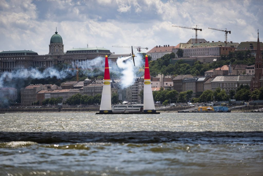 Kirby Chambliss of the United States performs during a free practice at the fourth stage of the Red Bull Air Race World Championship in Budapest, Hungary on June 30, 2017.